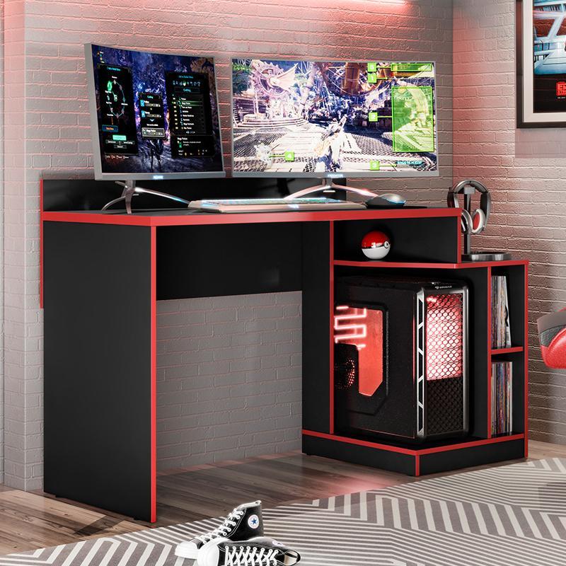 Mesa para Computador Gamer Play Preto/Vermelho - PR Móveis