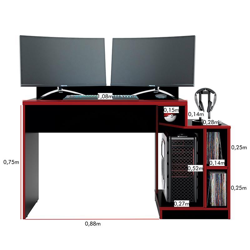 Mesa para Computador Gamer Play Preto/Vermelho - PR Móveis