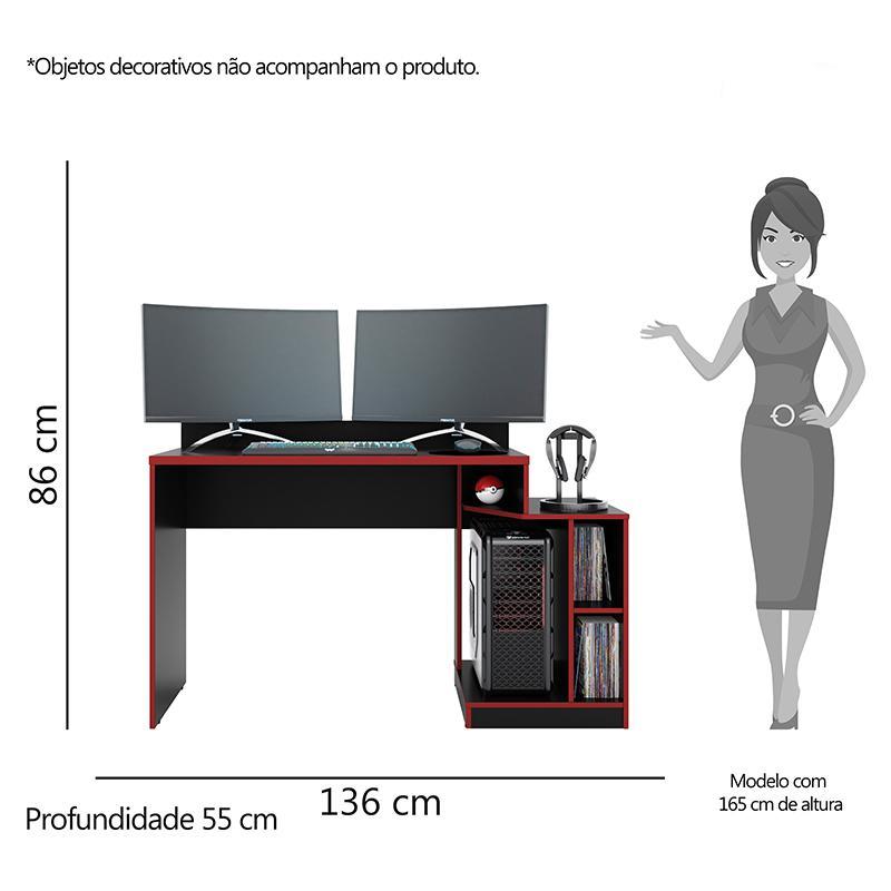 Mesa para Computador Gamer Play Preto/Vermelho - PR Móveis
