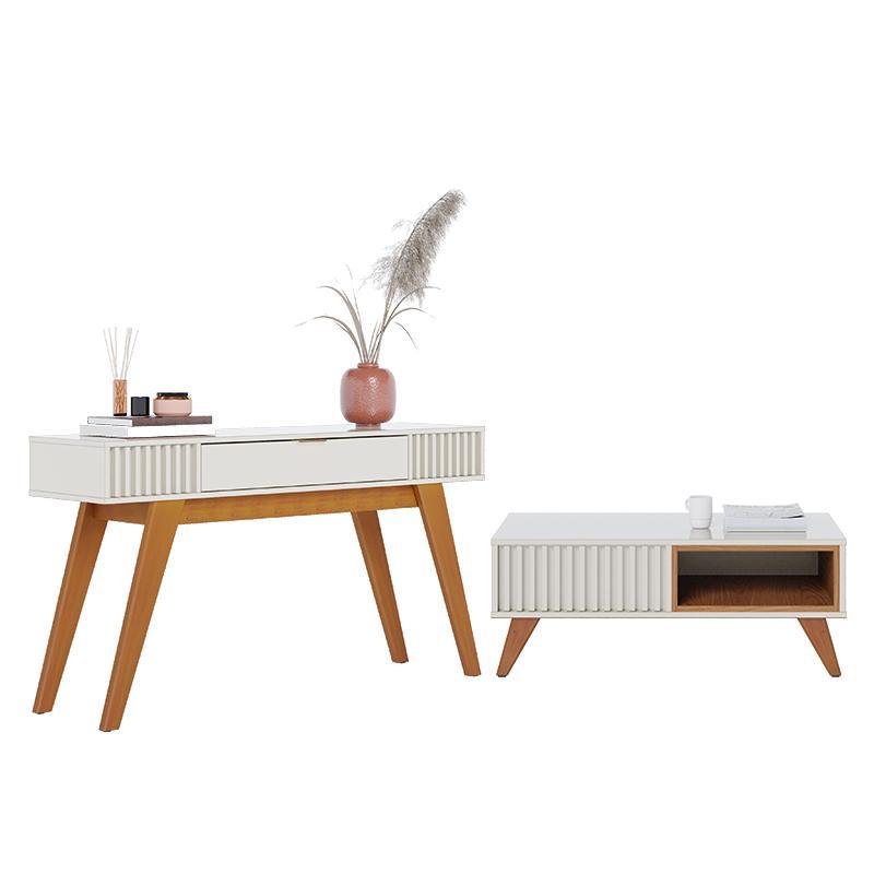 Sala de Estar com Aparador Rivieira e Mesa de Centro Jeri Off White/Freijó - PR Móveis