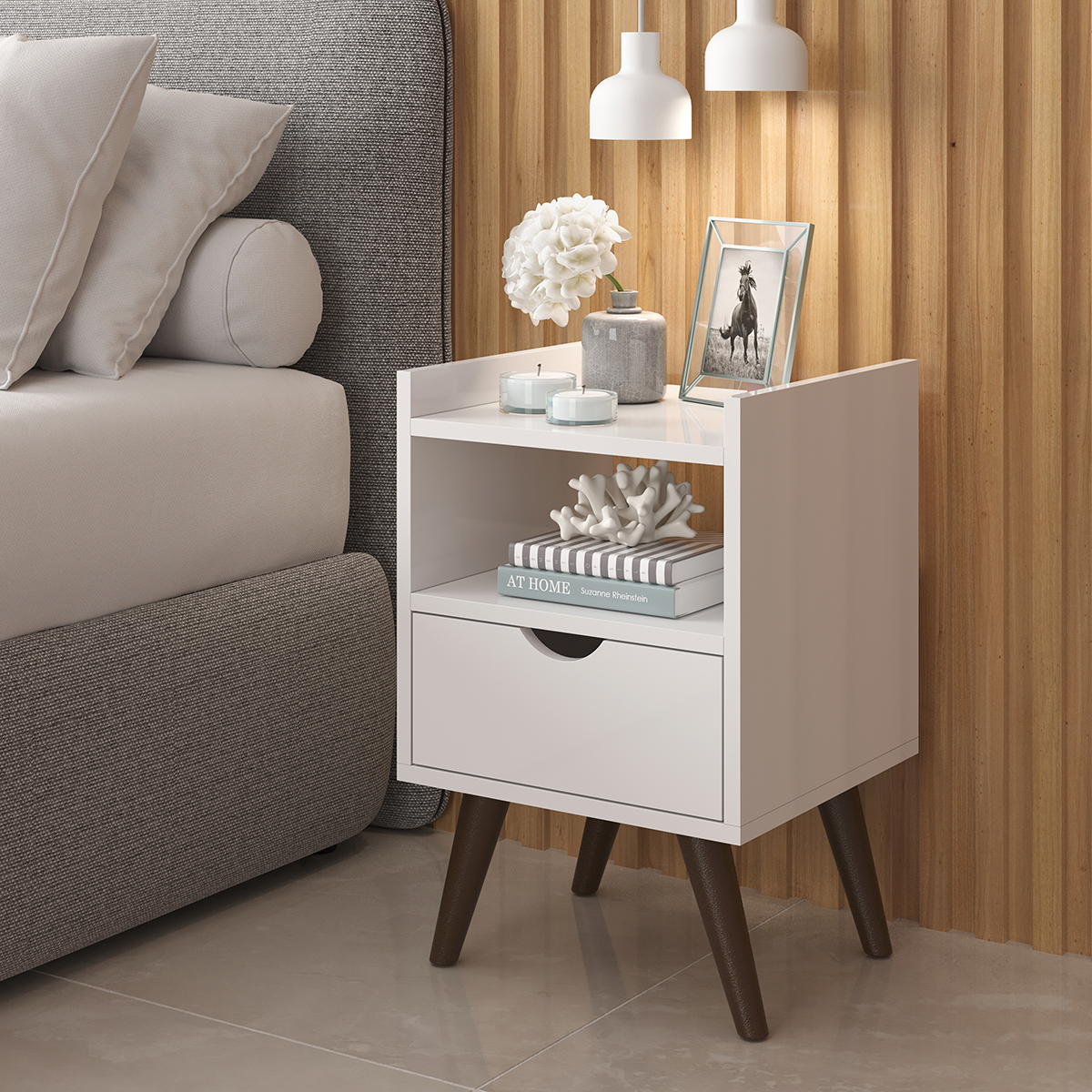Mesa De Cabeceira Estilo Retrô Alice Para Quarto Branco Prado Moveis