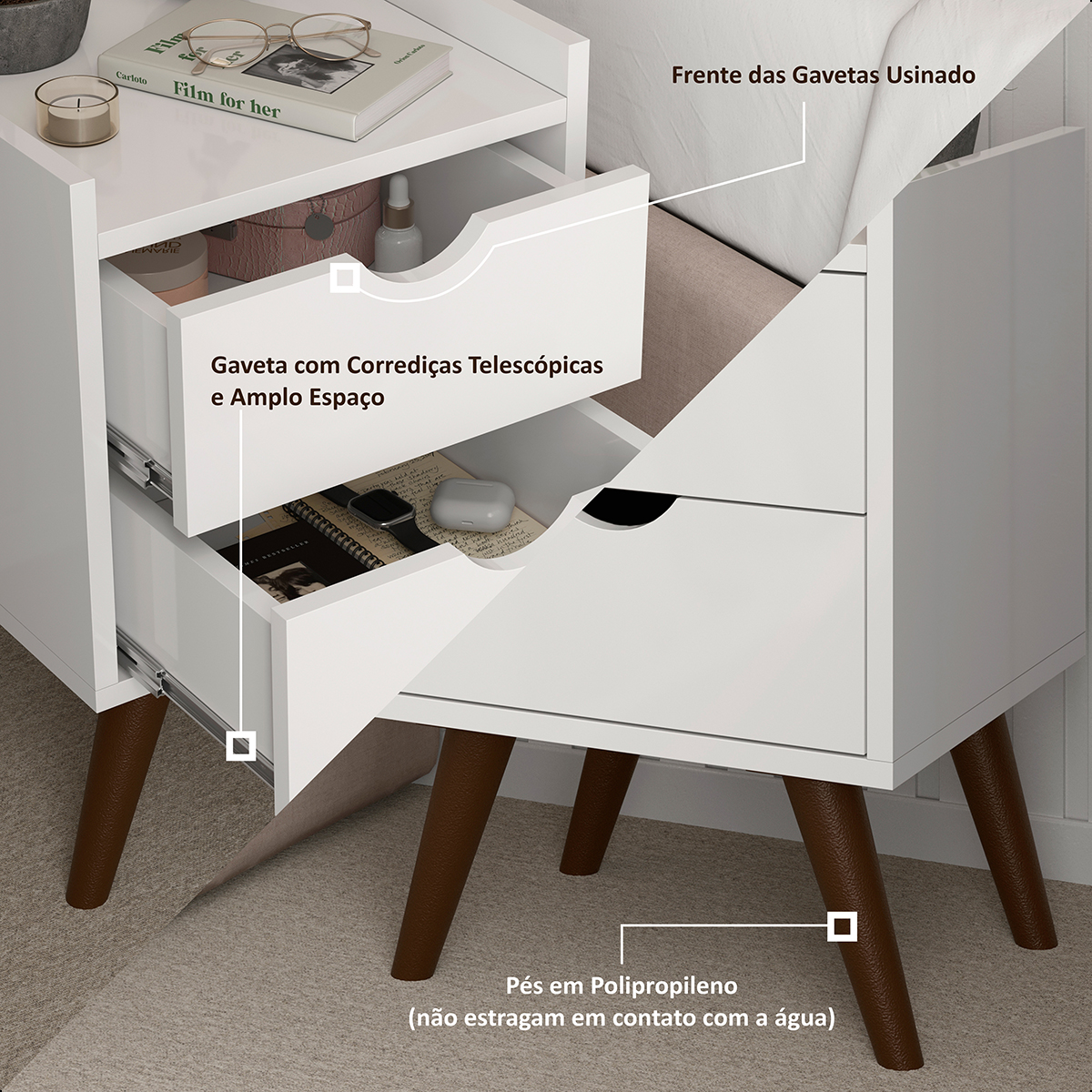 Mesa De Cabeceira Vintage Luxo Ótimo Acabamento Kit 2 Acabamento Ultravioleta Cor Branco