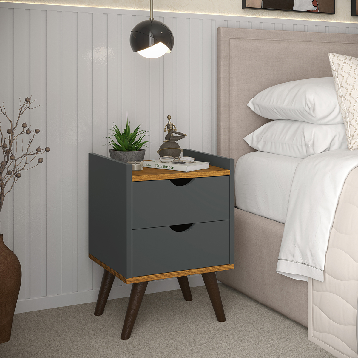 Mesa De Cabeceira Vintage Luxo Ótimo Acabamento Kit 2 Acabamento Ultravioleta Cor Cinza