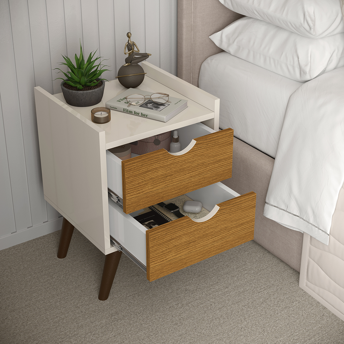 Mesa De Cabeceira Vintage Luxo Ótimo Acabamento Kit 2 Acabamento Ultravioleta Cor Off/nature