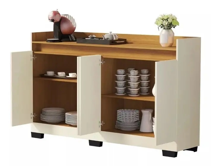 Aparador Buffet Pérola Espaçoso Moderno Com 4 Portas Para Sala Escritório Rl 
