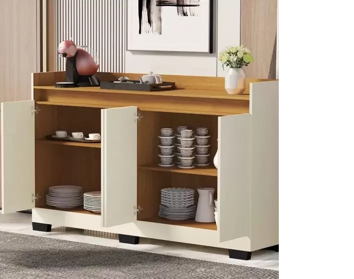 Aparador Buffet Pérola Espaçoso Moderno Com 4 Portas Para Sala Escritório Rl 
