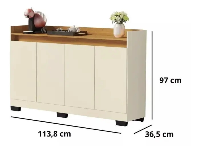 Aparador Buffet Para Sala Estar Escritório Moderno 4 Portas Cantinho Do Café Luxo Rl