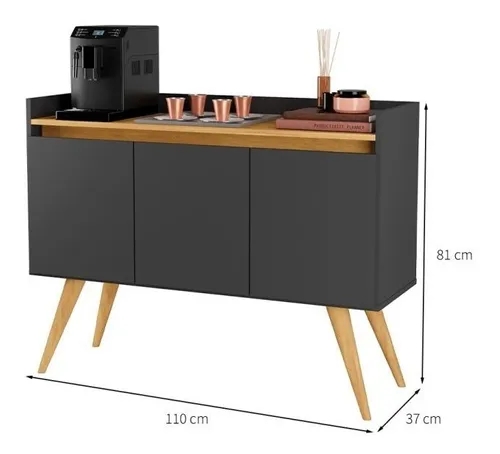 Aparador Buffet Retro Com 3 Portas Com Pés 1,10x0,81 para Sala De Estar Jantar Luxo Gd