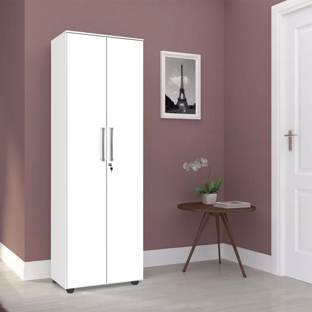 Armário Multiuso Branco com Chave Alto Espaçoso Para Escritório Quarto Com Chave 6 Nichos e 5 Prateleiras 1,90 altura CB