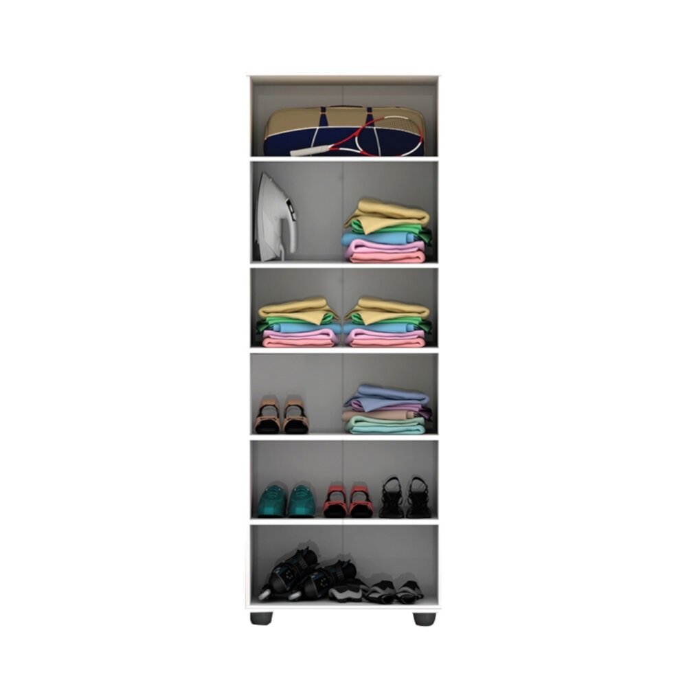 Armário Multiuso Branco com Chave Alto Espaçoso Para Escritório Quarto Com Chave 6 Nichos e 5 Prateleiras 1,90 altura CB