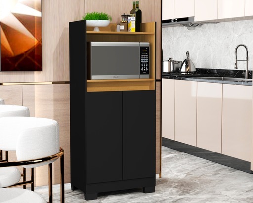 Armário Multiuso Preto Organizador Para Cozinha Balcão Microondas Jt