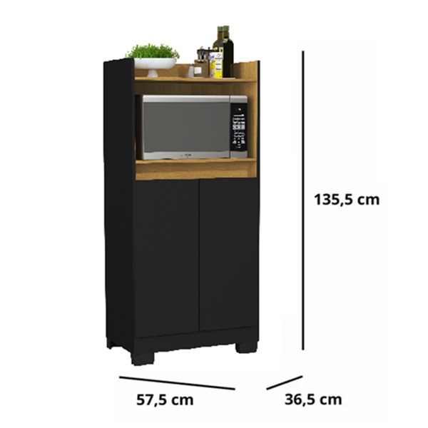 Armário Multiuso Preto Organizador Para Cozinha Balcão Microondas Jt