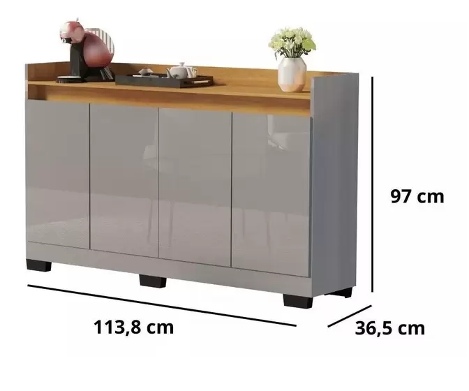 Buffet Aparador Para Sala Estar Escritório Moderno 4 Portas Cantinho Do Café Luxo Rl 
