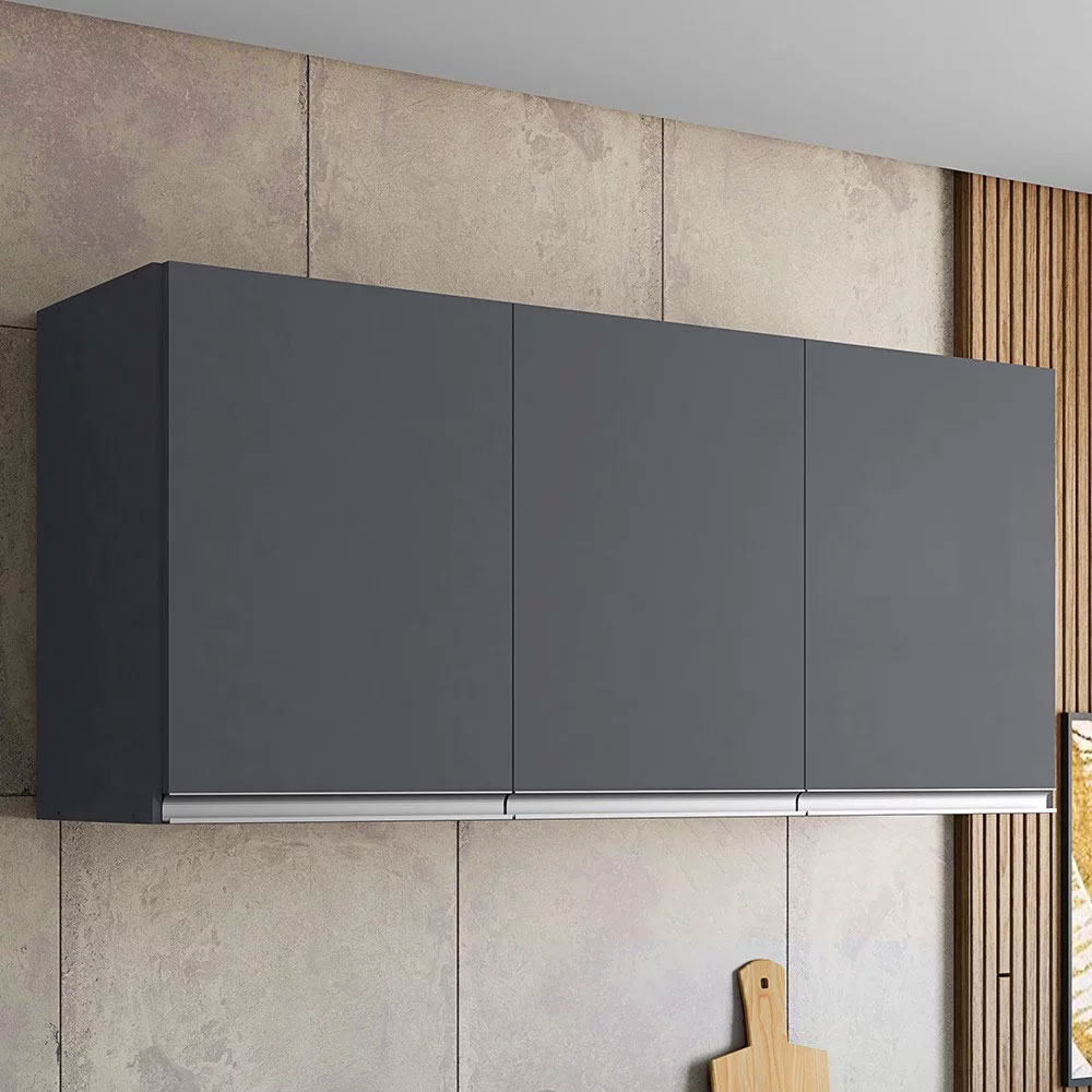 Armário Aéreo 3 Portas 120cm Debora Cinza - Pallazio