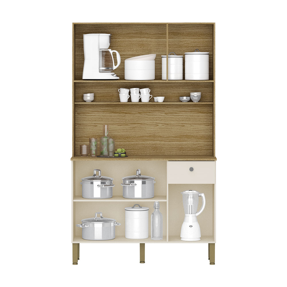 Armário de Cozinha Compacta 6 Portas e 1 Gaveta 111cm Veneza Ripado Freijó/Vanilla - Pallazio