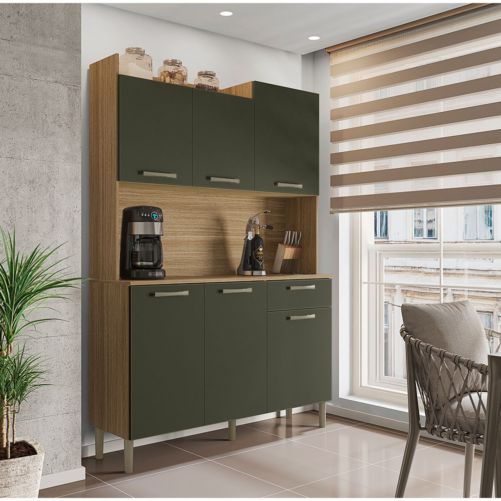 Armário de Cozinha Compacta 6 Portas e 1 Gaveta 121cm Florença Freijó Real - Pallazio
