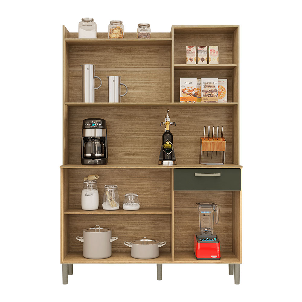 Armário de Cozinha Compacta 6 Portas e 1 Gaveta 121cm Florença Freijó Real - Pallazio