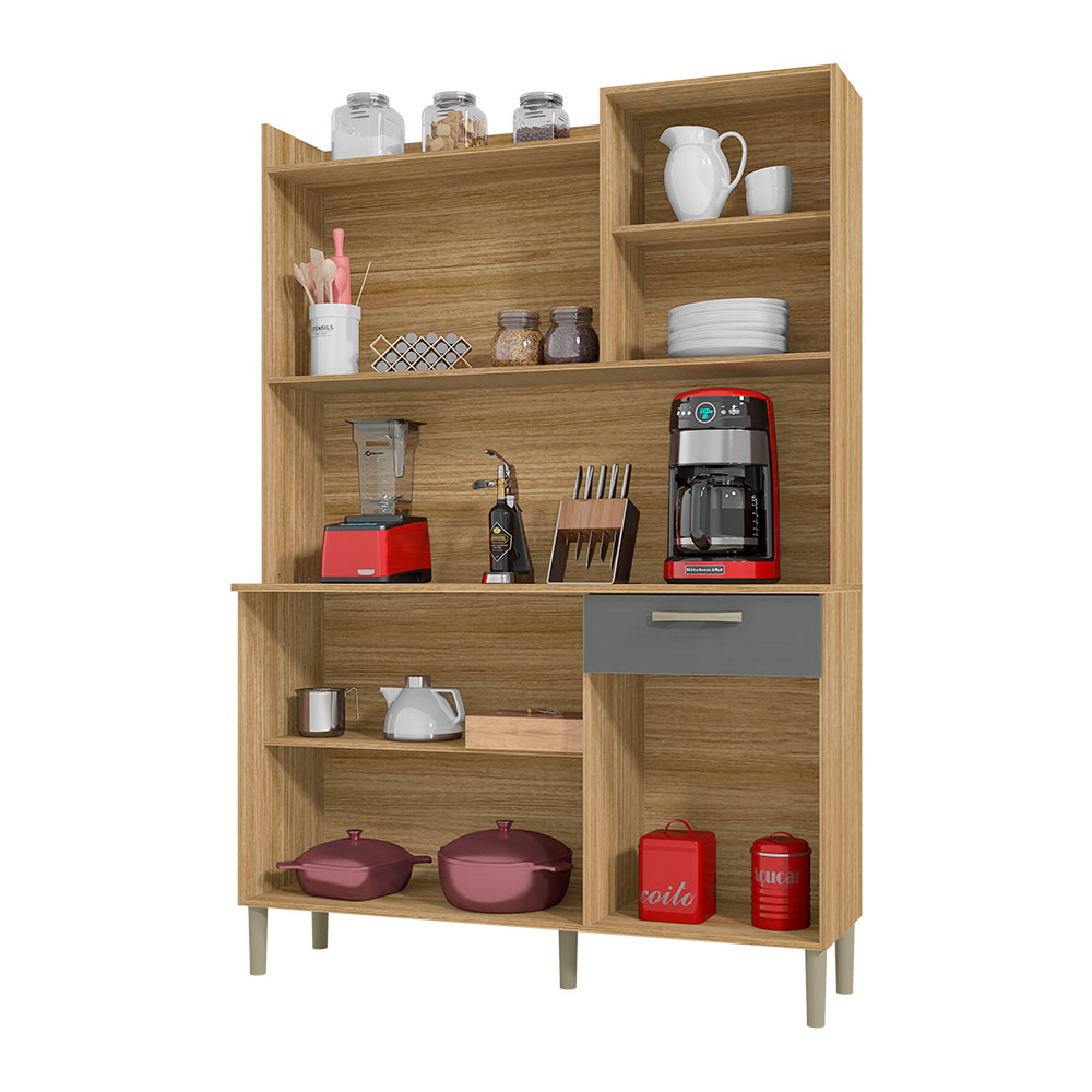 Armário de Cozinha Compacta 6 Portas e 1 Gaveta 121cm Florença Freijó/Grafite - Pallazio