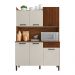 Armário de Cozinha Compacta 6 Portas e 1 Gaveta 121cm Florença Ripado Nogueira/Off White - Pallazio