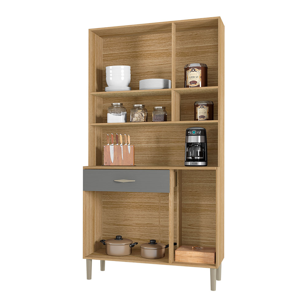 Armário de Cozinha Compacta 6 Portas e 1 Gaveta 90 cm Gold Freijó/Grafite - Pallazio