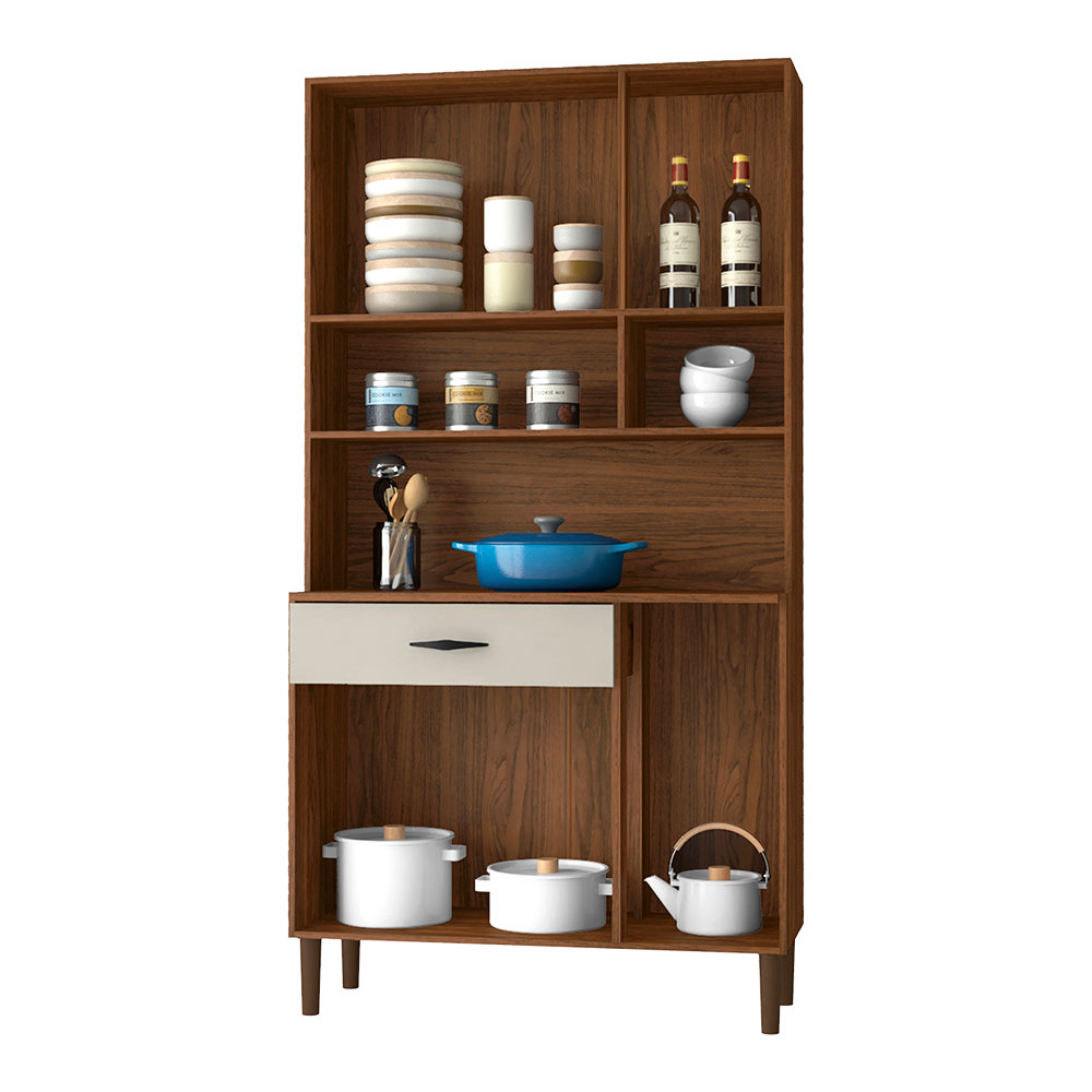 Armário de Cozinha Compacta 6 Portas e 1 Gaveta 90 cm Gold Nogueira/Off White - Pallazio