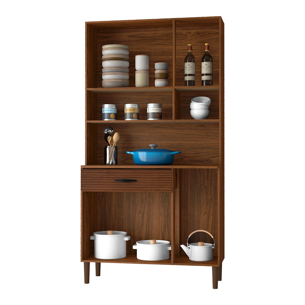 Armário de Cozinha Compacta 6 Portas e 1 Gaveta 90 cm Gold Ripado Nogueira/Off White - Pallazio