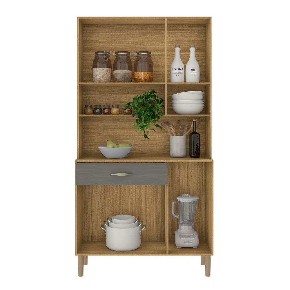 Armário de Cozinha Compacta 6 Portas e 1 Gaveta 90cm Baco Freijó/Grafite - Pallazio