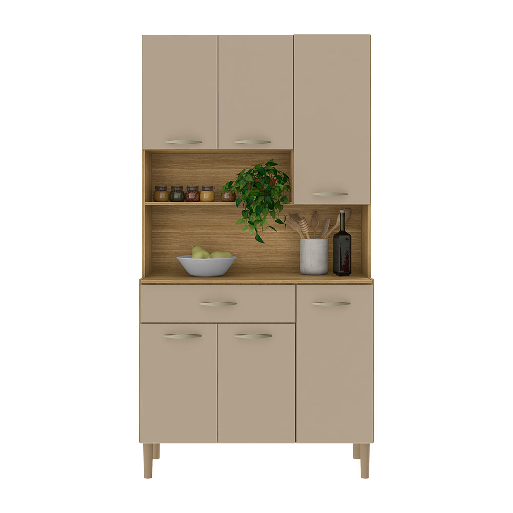 Armário de Cozinha Compacta 6 Portas e 1 Gaveta 90cm Baco Freijó/Vanilla - Pallazio