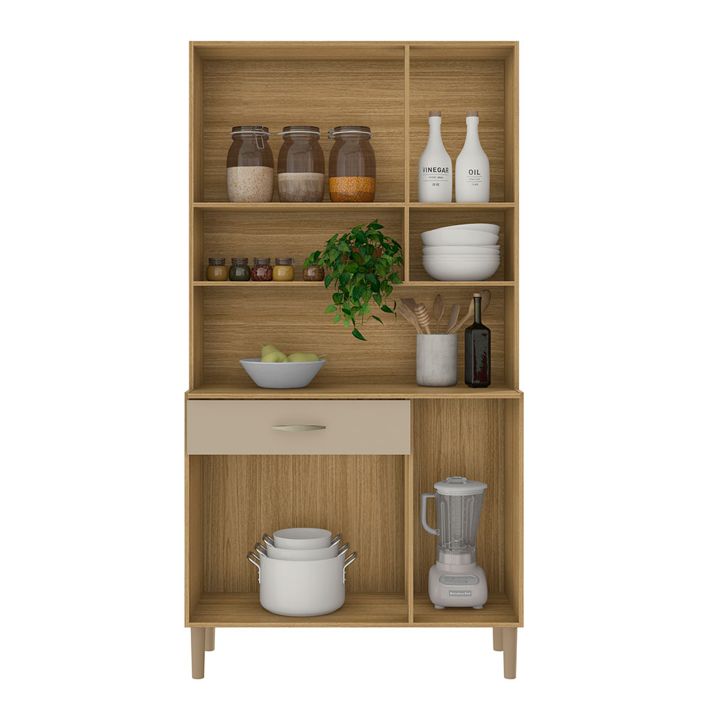 Armário de Cozinha Compacta 6 Portas e 1 Gaveta 90cm Baco Freijó/Vanilla - Pallazio