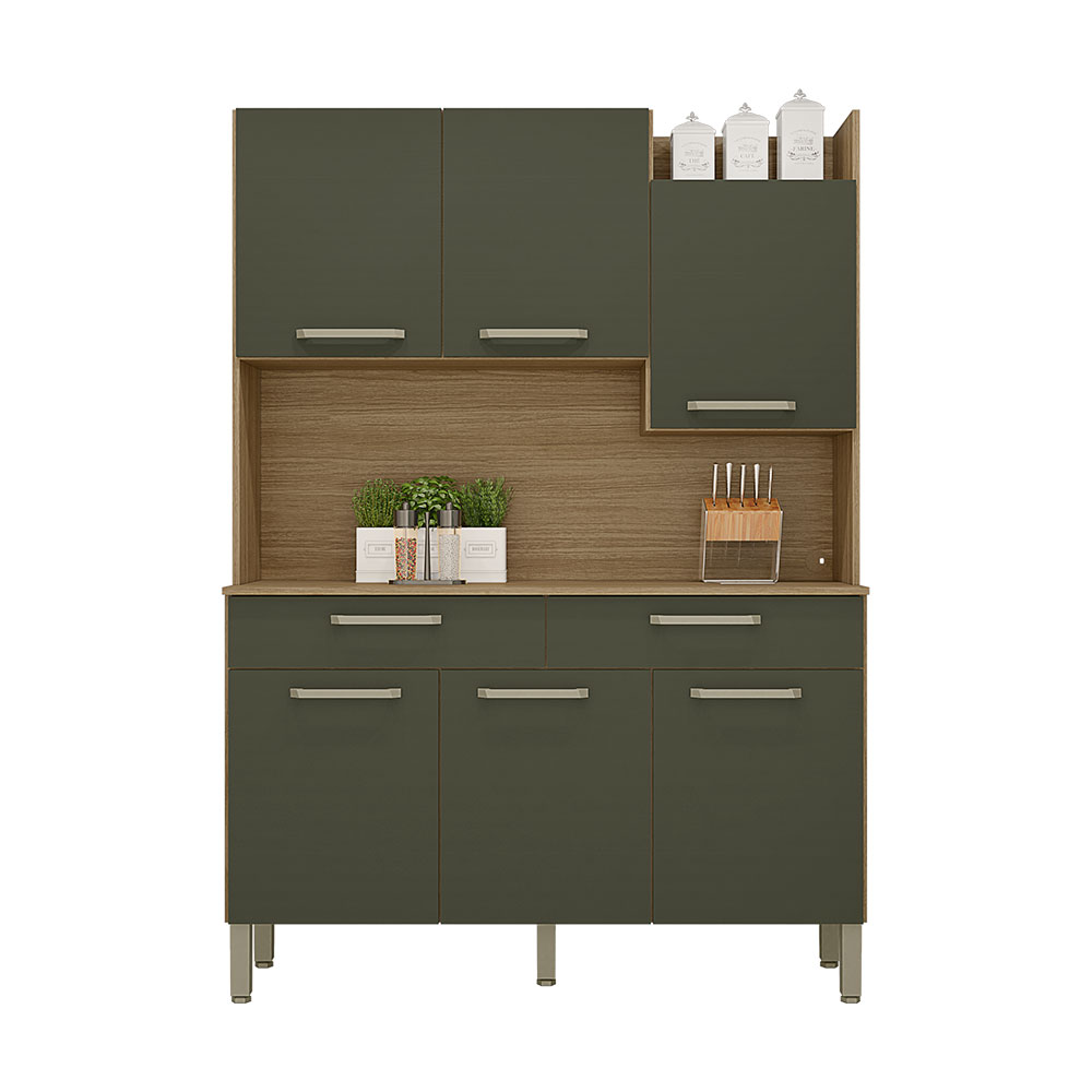 Armário de Cozinha Compacta 6 Portas e 2 Gavetas 132cm Silver Freijó Real - Pallazio
