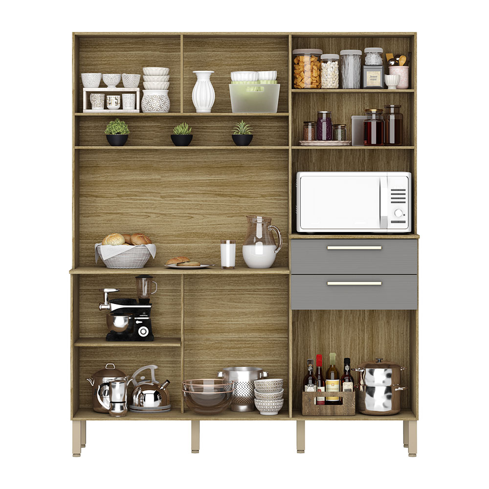 Armário de Cozinha Compacta 6 Portas e 2 Gavetas 160 cm Duquesa Freijó/Grafite - Pallazio