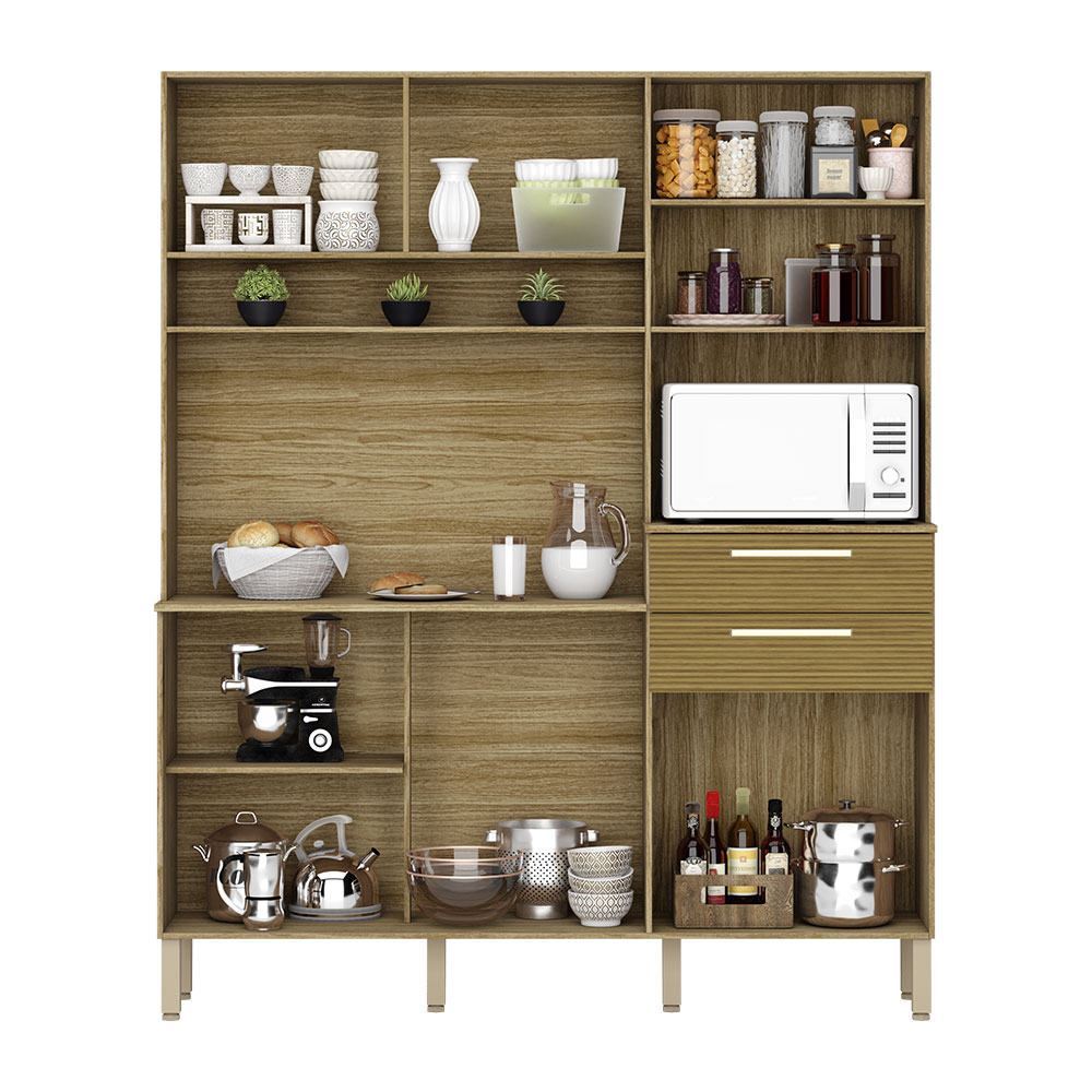 Armário de Cozinha Compacta 6 Portas e 2 Gavetas 160 cm Duquesa Ripado Freijó/Supremo - Pallazio