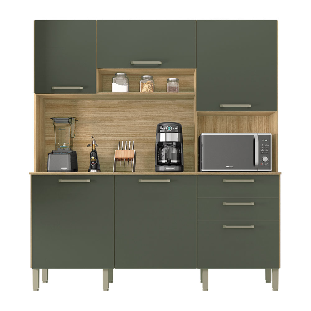 Armário de Cozinha Compacta 6 Portas e 2 Gavetas 180cm Dali Freijó/Real - Pallazio