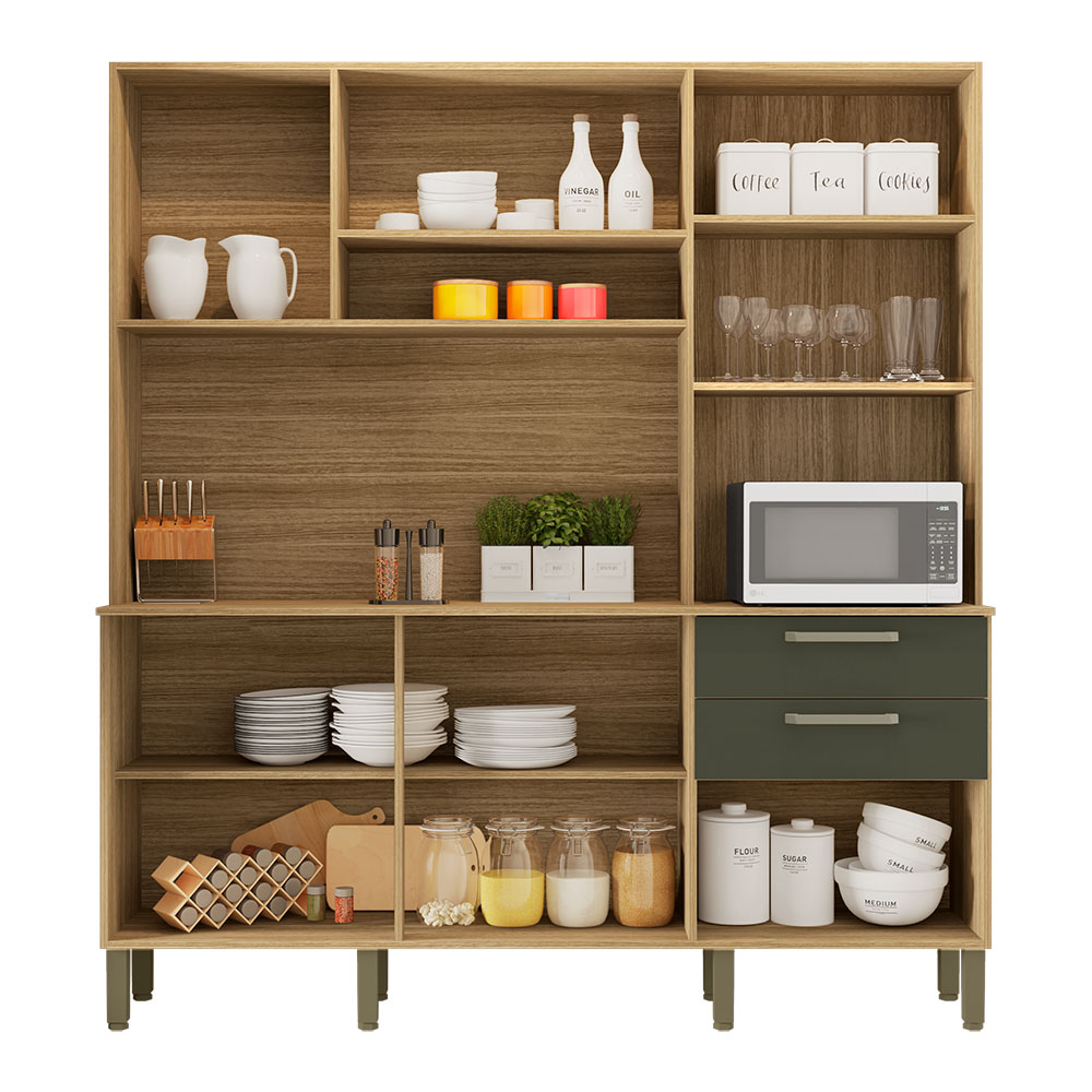 Armário de Cozinha Compacta 6 Portas e 2 Gavetas 180cm Dali Freijó/Real - Pallazio