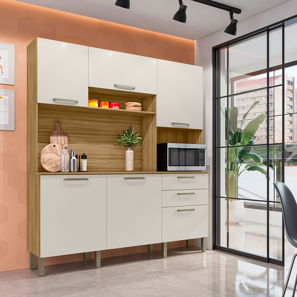 Armário de Cozinha Compacta 6 Portas e 2 Gavetas 180cm Dali Freijó/Soft - Pallazio