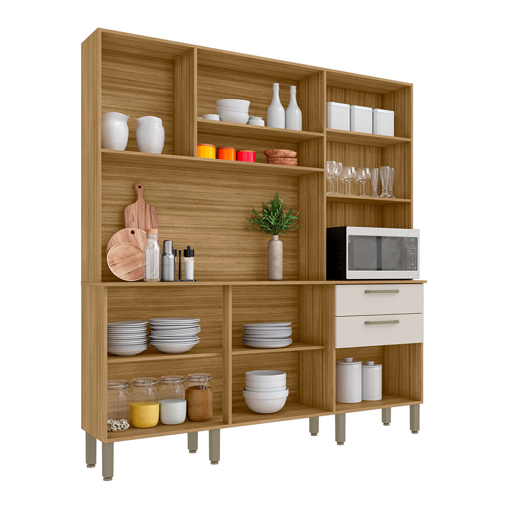 Armário de Cozinha Compacta 6 Portas e 2 Gavetas 180cm Dali Freijó/Soft - Pallazio