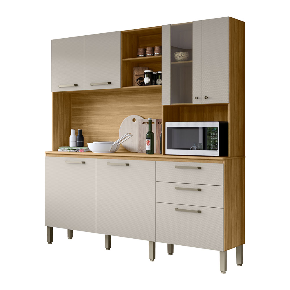 Armário de Cozinha Compacta 6 Portas e 3 Gavetas 182 cm Megan Freijó/Soft - Pallazio