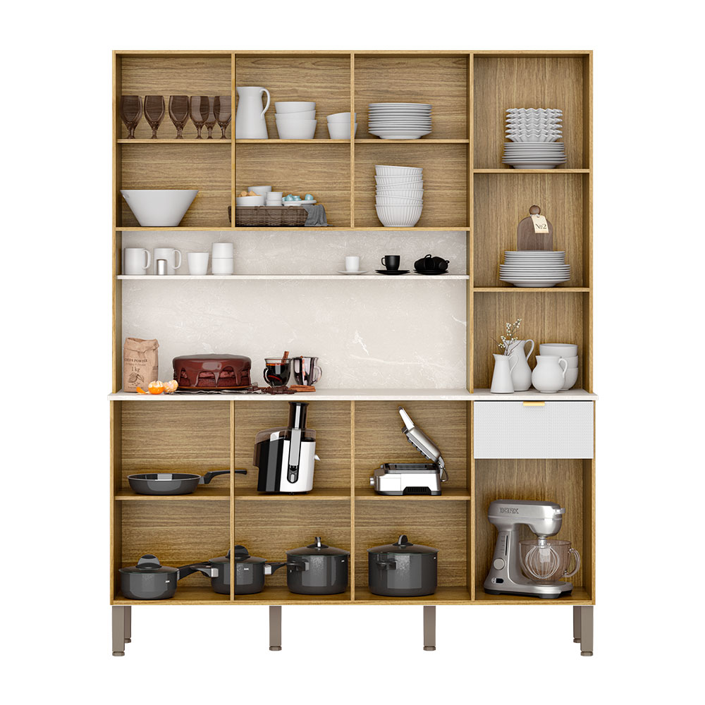 Armário de Cozinha Compacta 8 Portas e 1 Gaveta 161cm Dacar Freijó/Artico - Pallazio