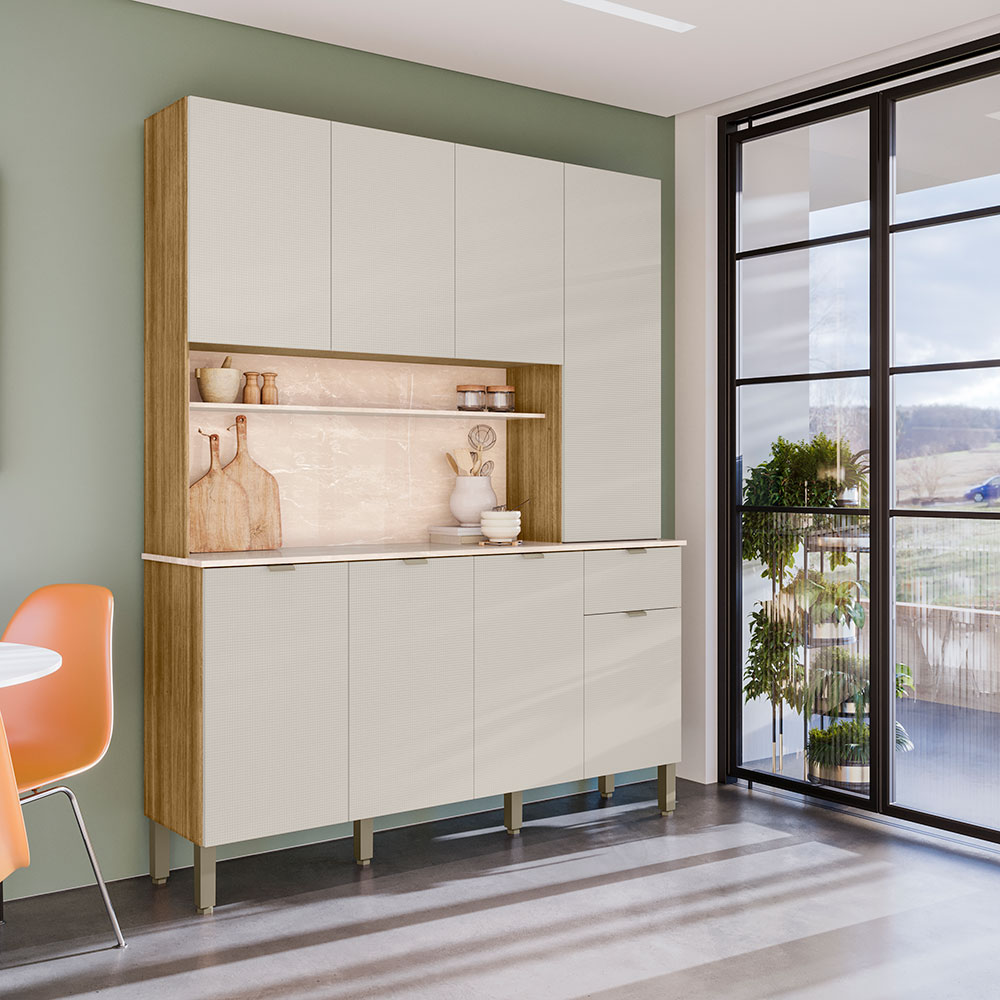 Armário de Cozinha Compacta 8 Portas e 1 Gaveta 161cm Dacar Freijó/Soft - Pallazio