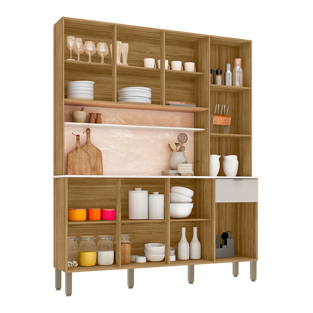 Armário de Cozinha Compacta 8 Portas e 1 Gaveta 161cm Dacar Freijó/Soft - Pallazio