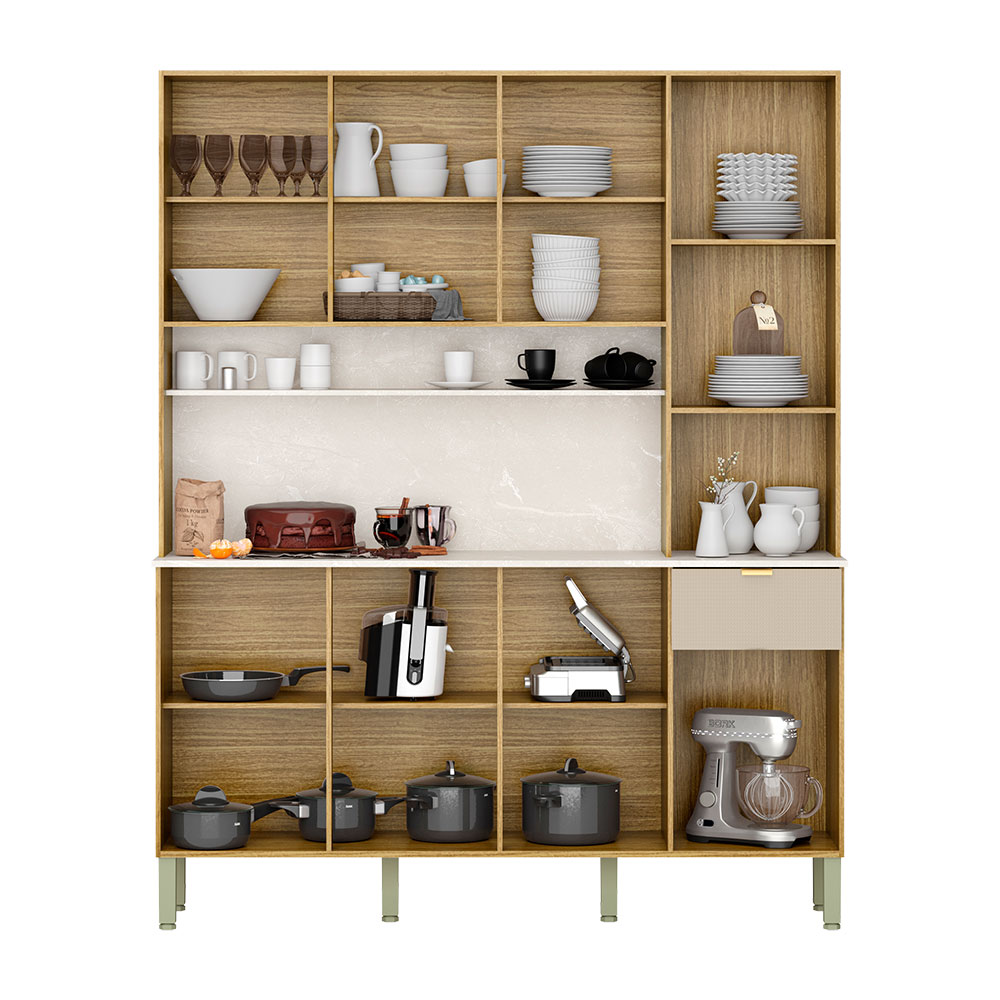 Armário de Cozinha Compacta 8 Portas e 1 Gaveta 161cm Dacar Freijó/Vanilla - Pallazio