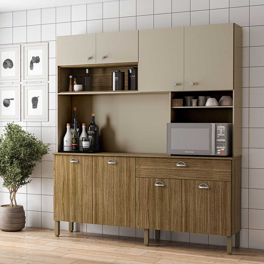 Armário de Cozinha Compacta 8 Portas e 1 Gaveta 182cm Seul Freijó/Vanilla - Pallazio