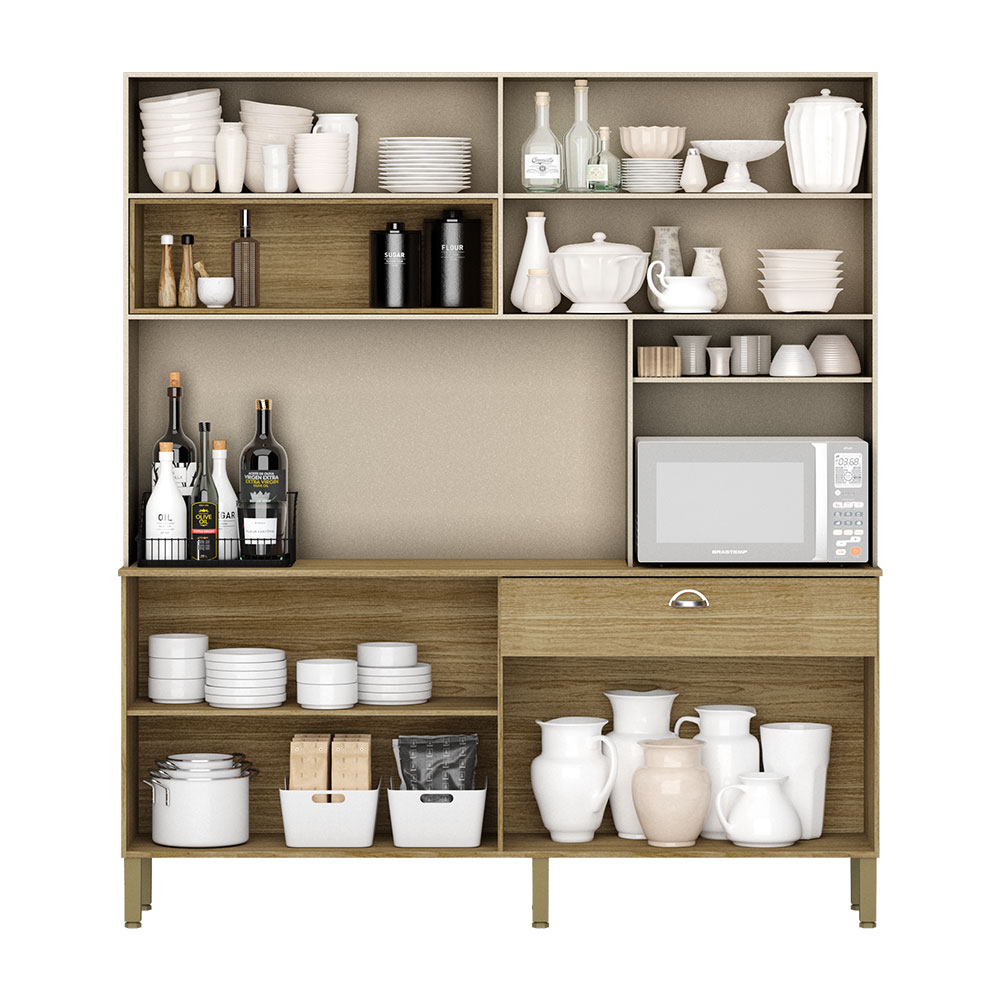 Armário de Cozinha Compacta 8 Portas e 1 Gaveta 182cm Seul Freijó/Vanilla - Pallazio