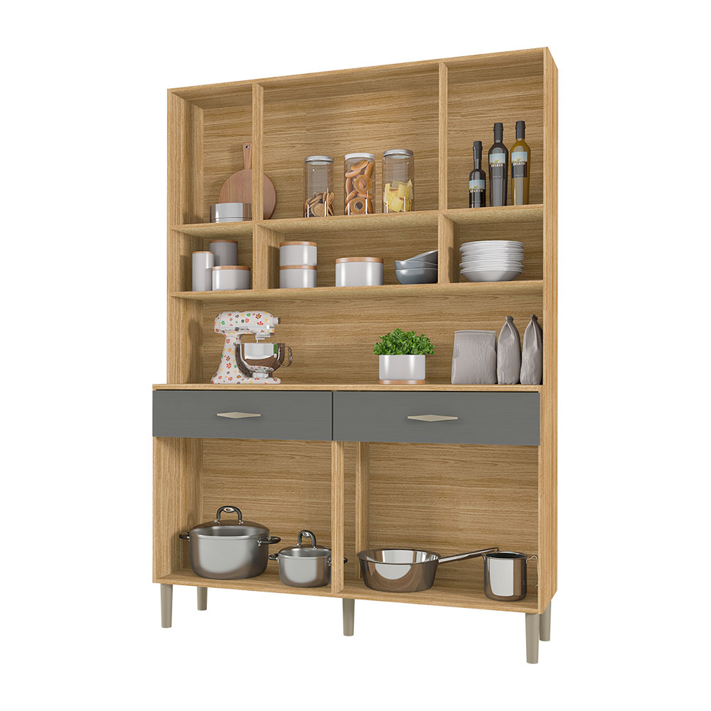 Armário de Cozinha Compacta 8 Portas e 2 Gavetas 121cm Gold Freijó/Grafite - Pallazio