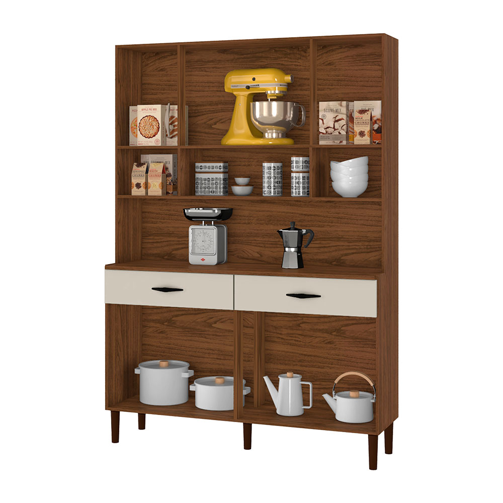 Armário de Cozinha Compacta 8 Portas e 2 Gavetas 121cm Gold Nogueira/Off White - Pallazio