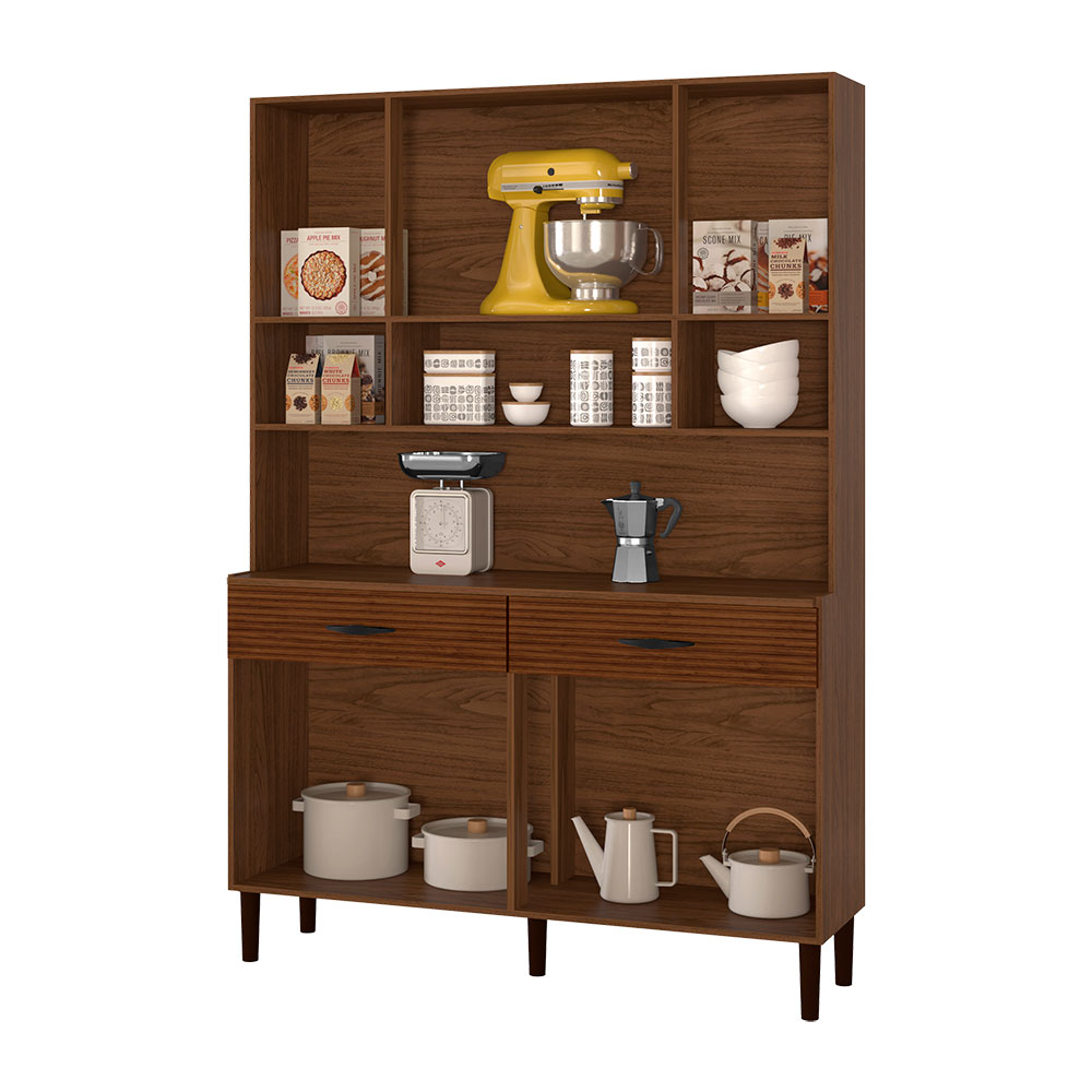 Armário de Cozinha Compacta 8 Portas e 2 Gavetas 121cm Gold Ripado Nogueira/Off White - Pallazio