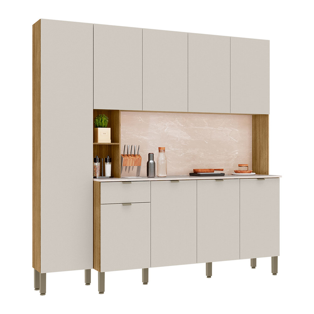 Armário de Cozinha Compacta 9 Portas e 1 Gaveta 200cm Milla Freijó/Soft - Pallazio