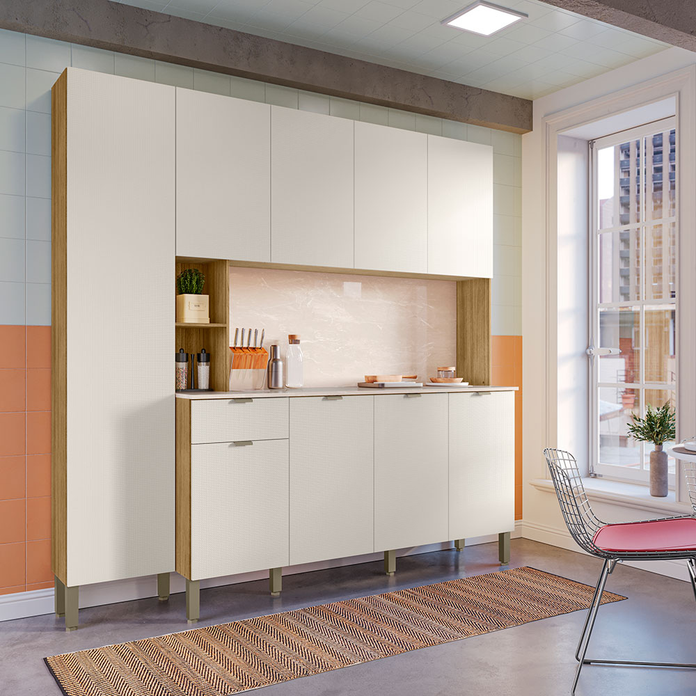 Armário de Cozinha Compacta 9 Portas e 1 Gaveta 200cm Milla Freijó/Soft - Pallazio