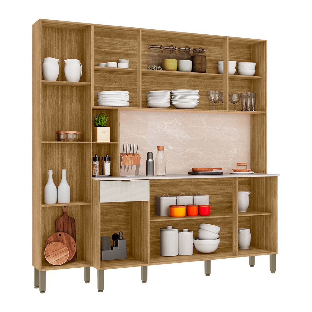 Armário de Cozinha Compacta 9 Portas e 1 Gaveta 200cm Milla Freijó/Soft - Pallazio
