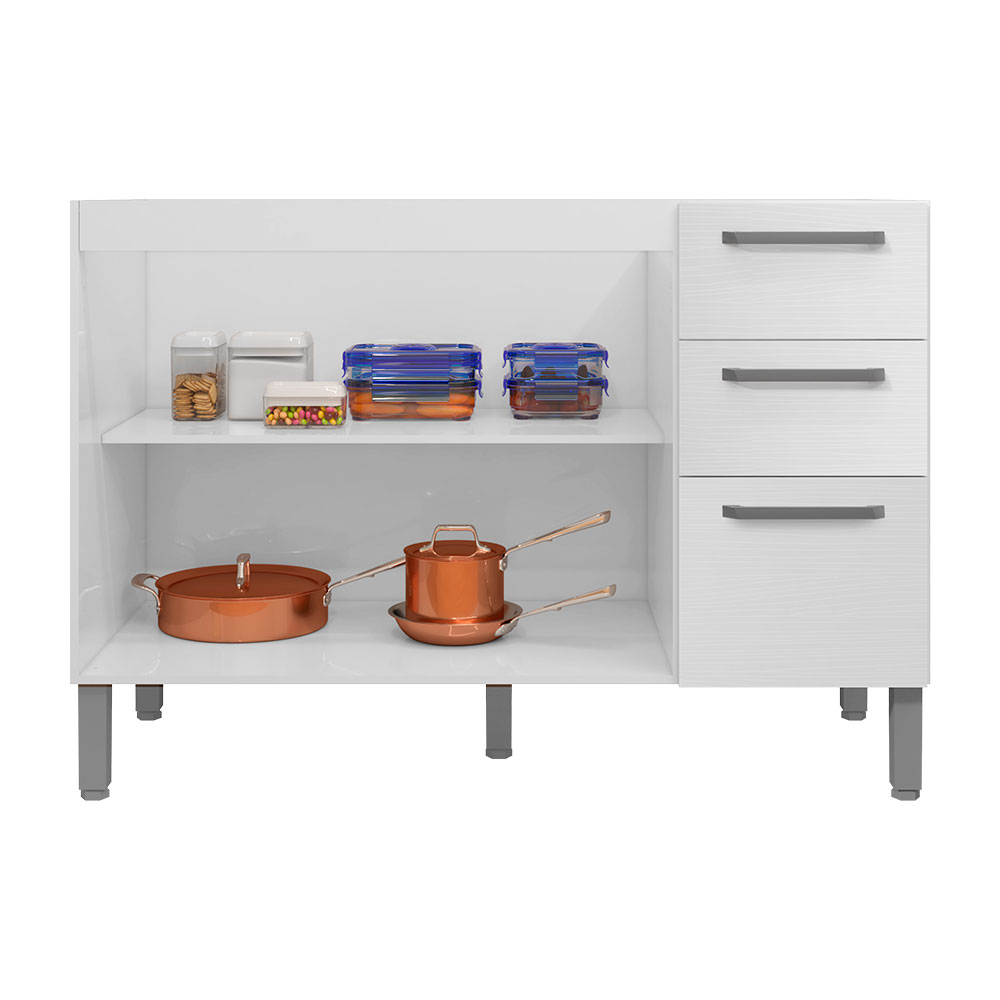 Balcão Gabinete para Cozinha 2 Portas e 3 Gavetas Tati Branco - Pallazio